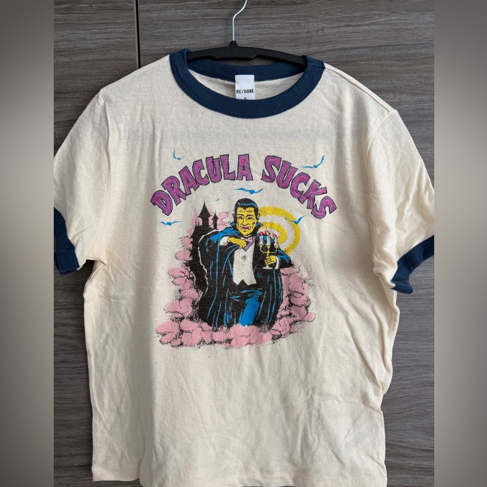 Re/Done Cream and Navy Dracula Sucks Tee